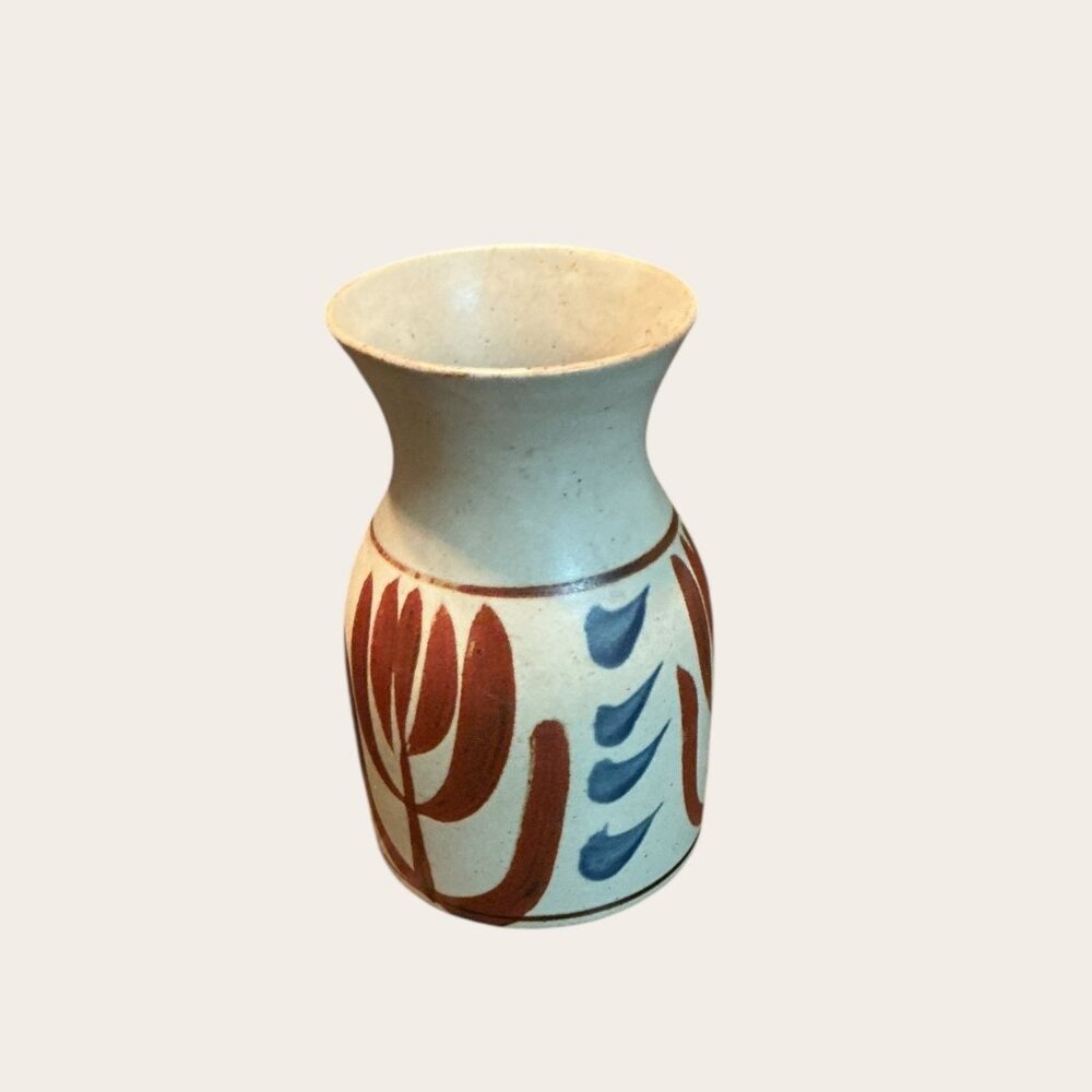 Vintage Hakahashi Japan Stoneware Vase With Hand-Painted Floral Design Bud Vase - Picture 4 of 5